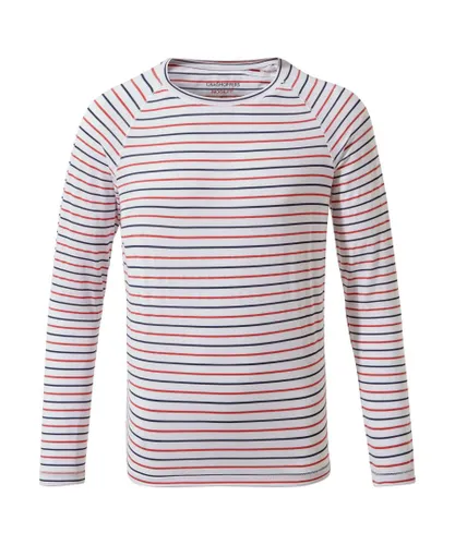 Craghoppers Girls NosiLife Expert Paola Walking T-Shirt (Navy/Pompeian Red Stripe) - Blue & Red