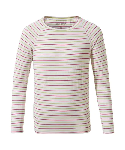 Craghoppers Girls NosiLife Expert Paola Walking T-Shirt (Raspberry/Lime Green Stripe) - Pink