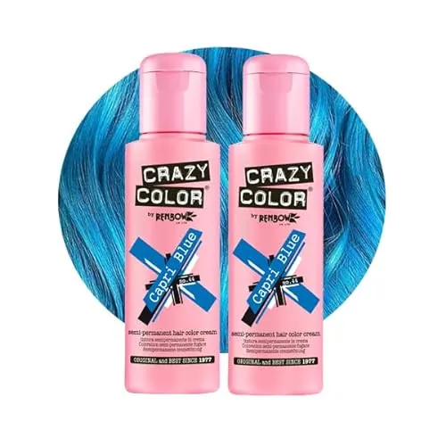 Crazy Color Vibrant Capri Blue Semi-Permanent Duo Hair Dye.