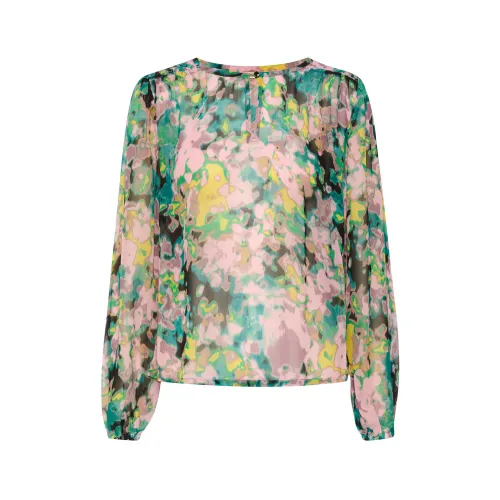 Cream , Abstract Print Blouse ,Multicolor female, Sizes: