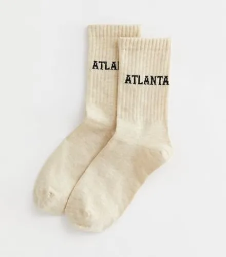 Cream Atlanta Logo Socks New Look