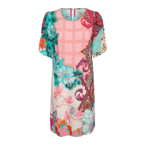 Cream , Colorful Scarf Print Dress ,Multicolor female, Sizes: