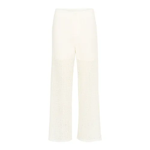 Cream , Elegant Lace 7/8 Pants Snow White ,White female, Sizes: