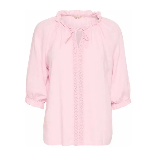 Cream , Feminine Misty Rose Blouse with Lace ,Pink female, Sizes: