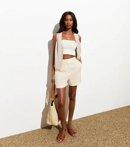 Cream High-Waisted Tailored Shorts New Look