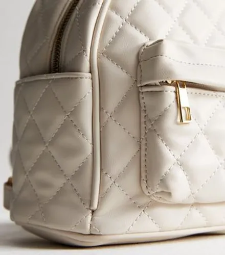 Cream Quilted Mini Backpack New Look