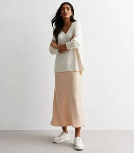 Cream Satin Bias Cut Midi Skirt New Look