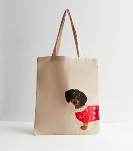 Cream Winter Dog Canvas Tote Bag New Look