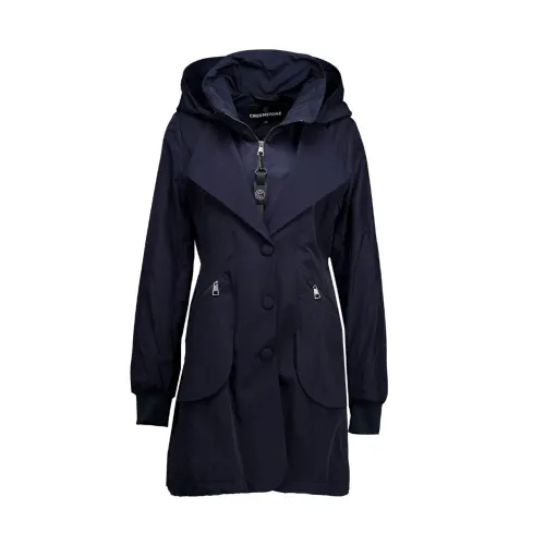 Creenstone , Elegant Navy Blue Hooded Blazer Jacket ,Blue female, Sizes: