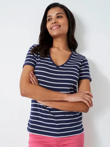 Crew Clothing Breton Stripe V-Neck T-Shirt - Navy Blue - Female