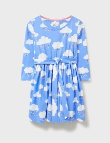 Crew Clothing Girls Pure Cotton Jersey Cloud Print Dress (3-12 Yrs) - 5-6 Y - Blue Mix, Blue Mix