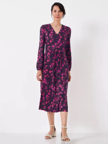 Crew Clothing Martha Floral Print Jersey Midi Dress, Pink/Multi - Pink/Multi - Female