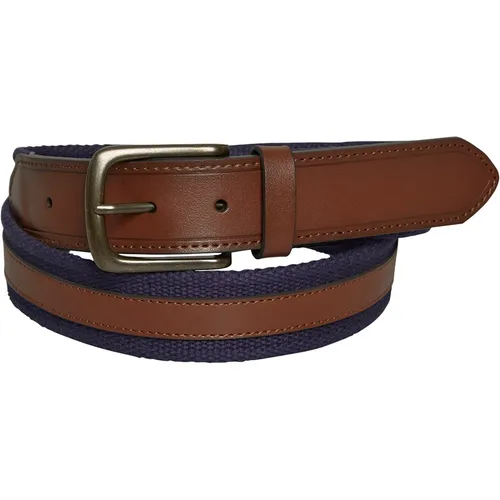 Crew Clothing Mens Fender Leather And Canvas Belt Tan/Navy