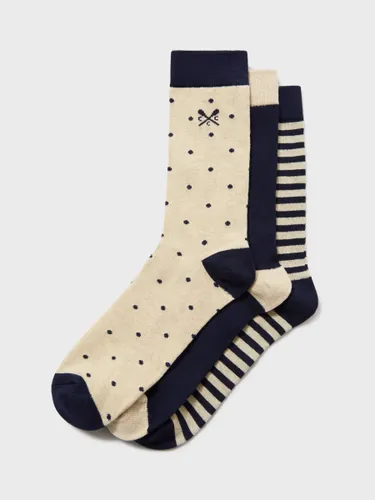 Crew Clothing Patterned Bamboo Socks, Pack of 3, Navy/Cream - Navy/Cream - Male
