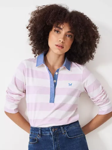 Crew Clothing Striped Cotton Rugby Top - White/Pink - Female
