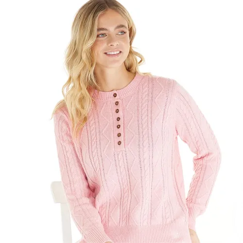Crew Clothing Womens Button Down Cable Knit Jumper Powderpuff Pink