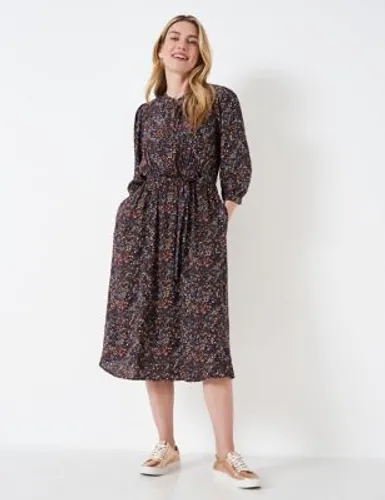 Crew Clothing Womens Floral Tie Waist Midi Waisted Dress - 12 - Brown Mix, Brown Mix