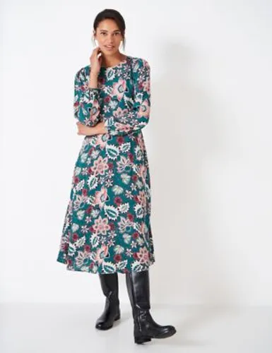 Crew Clothing Womens Jersey Floral Midi Tea Dress - 16 - Teal Mix, Teal Mix