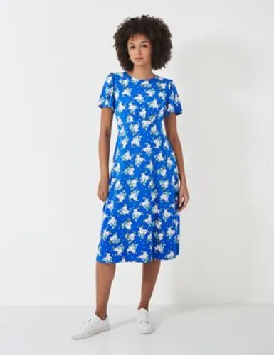 Crew Clothing Womens Jersey Floral Round Neck Midi Tea Dress - 6 - Blue Mix, Blue Mix