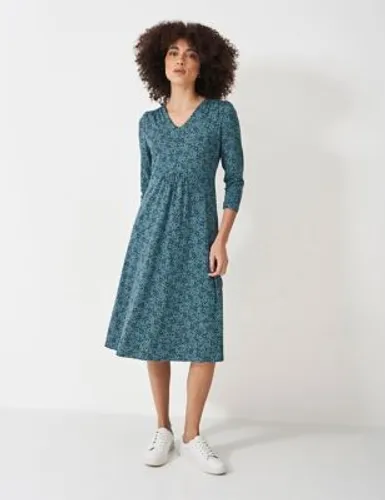 Crew Clothing Womens Jersey Floral V-Neck Midi Waisted Dress - 14 - Teal Mix, Teal Mix