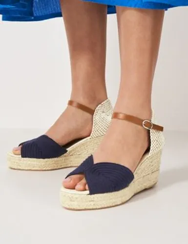 Crew Clothing Womens Leather Ankle Strap Wedge Espadrilles - 41 - Navy, Navy