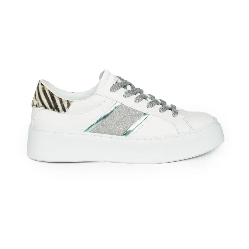 Crime London , White Zebra Print Sneakers with Glitter Band ,White female, Sizes: