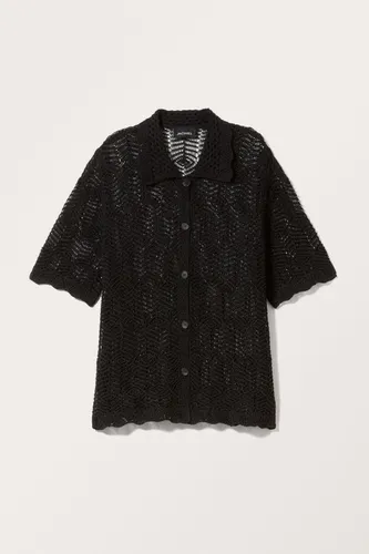 Crochet Short Sleeve Shirt - Black