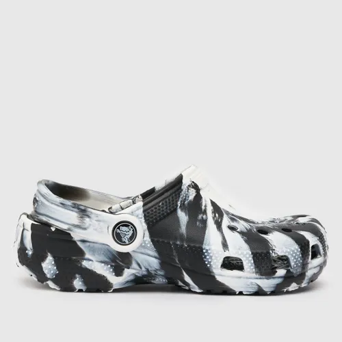 Crocs Black & White Classic Clog Marble Girls Junior Sandals