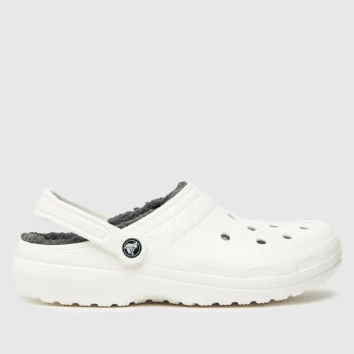 Crocs Classic Lined Clog Sandals In White & Grey