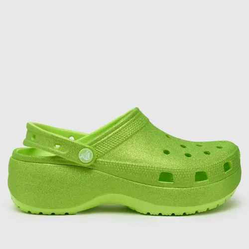 Crocs Classic Platform Glitter Clog Sandals in Lime