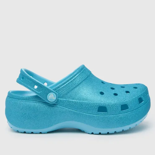 Crocs Classic Platform Glitter Clog Sandals in Pale Blue