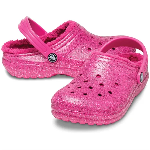 Crocs Junior Girls Classic Lined Glitter Clogs Fuschia Fun Multi