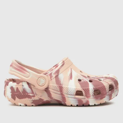 Crocs Pink Multi Classic Clog Marbled Girls Junior Sandals