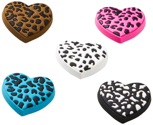 Crocs Unisex's Leopard Animal Print Heart 5pk Shoe Charms
