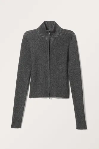Cropped Knitted Zip Cardigan - Black