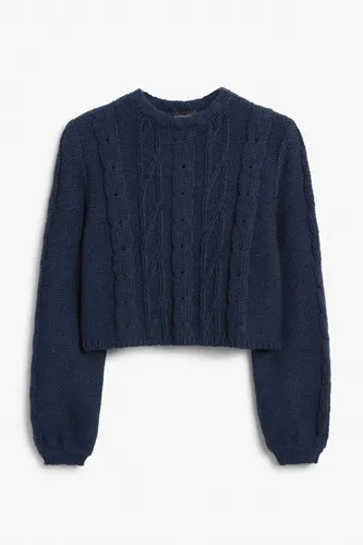 Cropped long sleeve heavy knit top - Blue