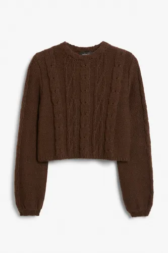 Cropped long sleeve heavy knit top - Brown