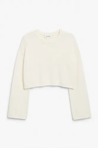 Cropped long sleeve knit top - White