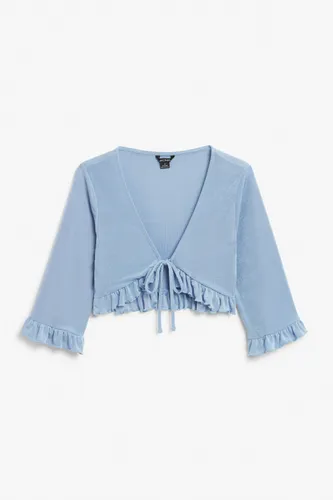 Cropped ruffle cardigan with tie front - Blue