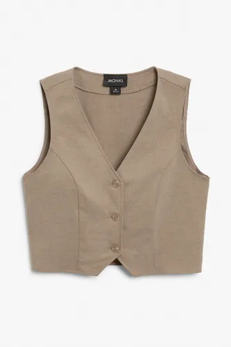 Cropped single-breasted waistcoat - Brown