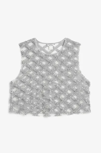 Cropped sleeveless sequin net top - Silver