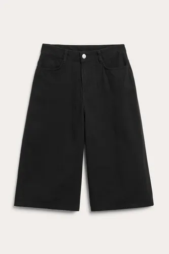 Cropped Twill Trousers - Black