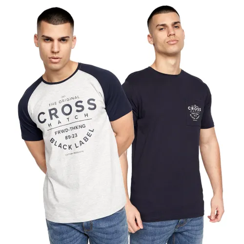 Crosshatch Mens Jimlars T-Shirt 2pk - S / Grey Marl/Navy