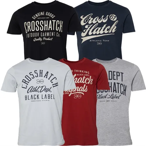Crosshatch Mens Luckmoore Five Pack T-Shirts Ice Blue/Deep Red/Grey Marl/Black/Navy
