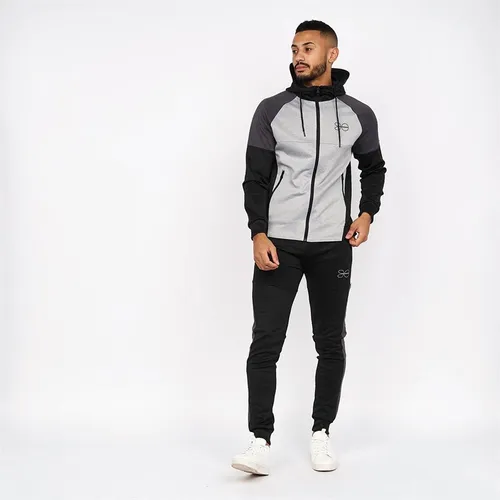 Crosshatch Mens Purbeck Tricot Panel Tracksuit Black/Charcoal Marl