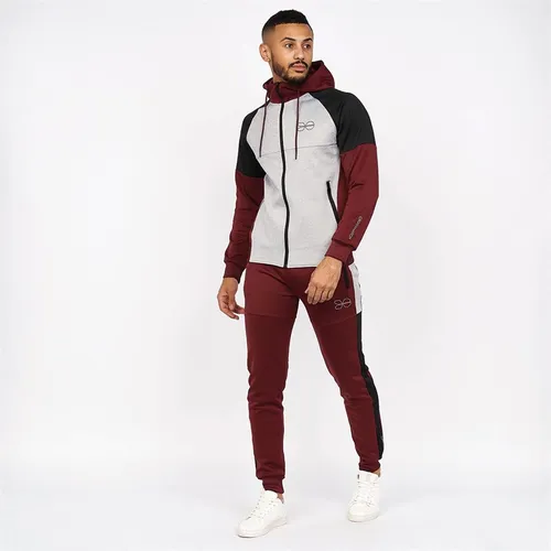 Crosshatch Mens Purbeck Tricot Panel Tracksuit Burgundy/Grey