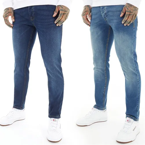Crosshatch Mens Two Pack Buraca Slim Fit Jeans Dark Wash/Stone Wash