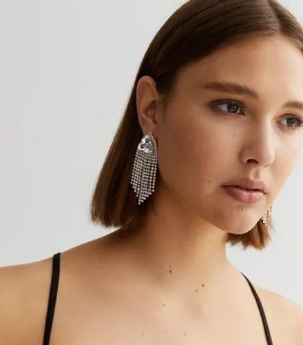 Crystal Diamanté Triangle Gem Drop Earrings New Look