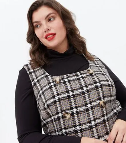 Curves Black Check Button Mini Pinafore Dress New Look