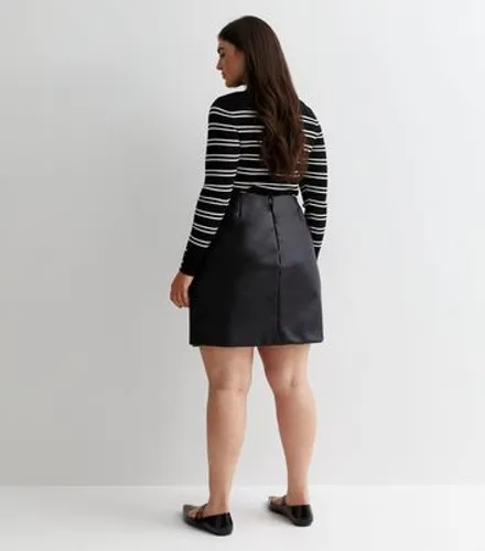 Curves Black Leather-Look Split Hem Mini Skirt New Look